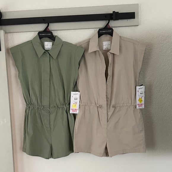 Celebrity Pink Pants - Green and Beige Collared Rompers